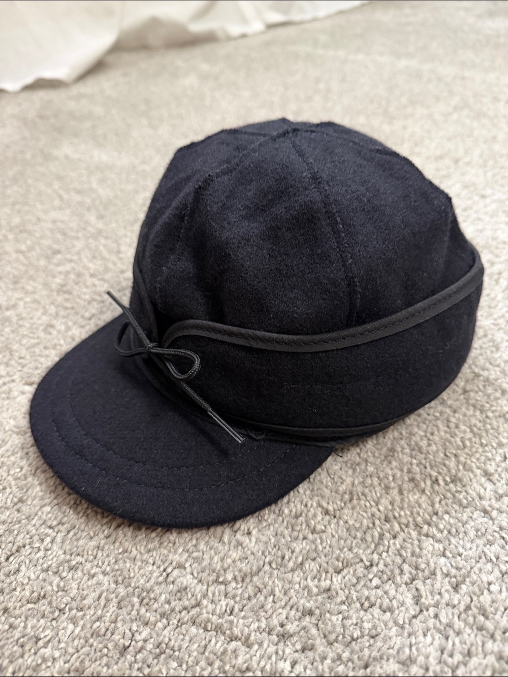 Stormy Kromer Black Wool Cap w/ Bow Accent & Adjustable Ear Warmer Size - 7 1/4